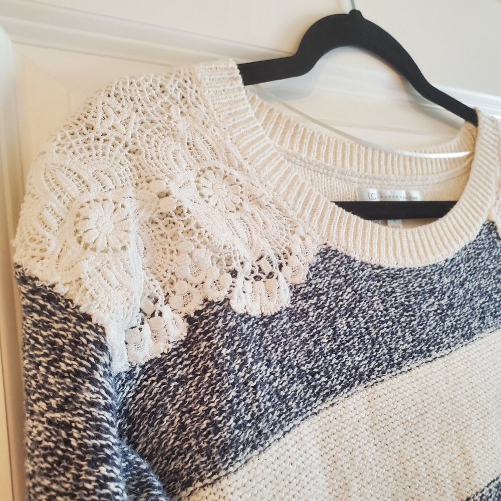 White and Grey striped sweater with lace detail by Lauren Conrad - Picture 10 of 12